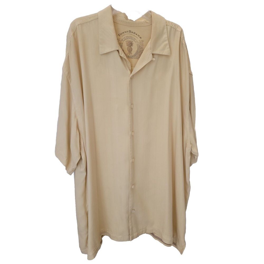 TOMMY BAMAHA Silk Mens XXL Yellow Silk Short Sleeveโ Button Up Shirt La Marque